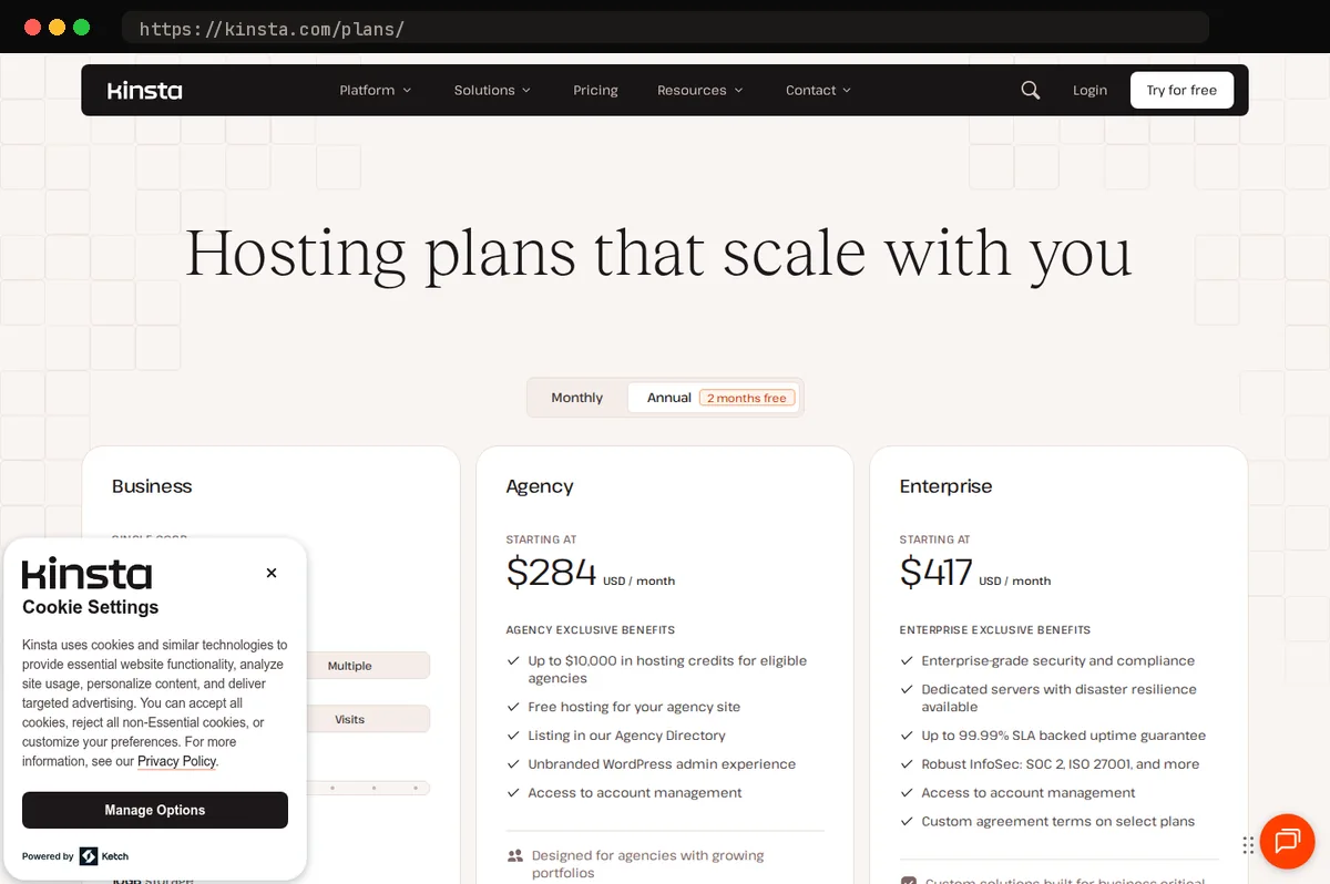 Kinsta homepage, captured October 2026